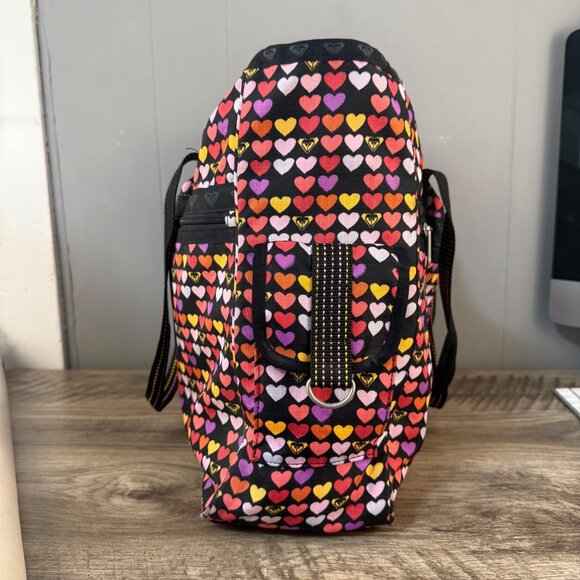 Roxy Quicksilver Heart Patterned Black & Pink Lightweight Tote Bag - Picture 4 of 10